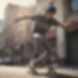 A skateboarder showcasing the flexibility of air blaster bibs while performing a trick.