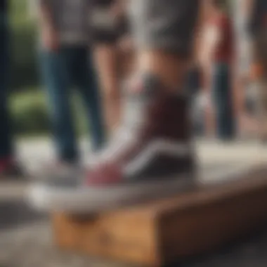 Group of friends discussing their experiences with low top Vans platform footwear.