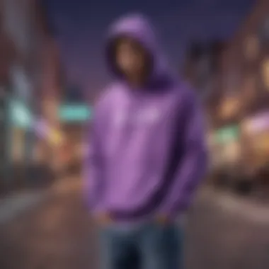 A stylish violet hoodie prominently displayed against an urban backdrop, showcasing its role in skate culture.