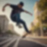 A skateboarder performing a trick in stylish DC clothing