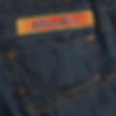 Close-up of the stitching and design details of Dickies denim jeans