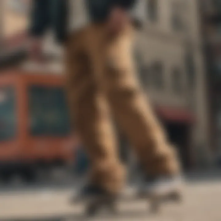 Skateboarder wearing Dickies cargo pants in action