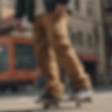 Skateboarding Action in Dickies Cargo Pants Skateboarder wearing Dickies cargo pants in action