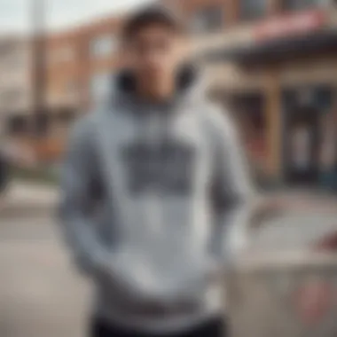 Vans hoodie displayed in an urban skate park setting