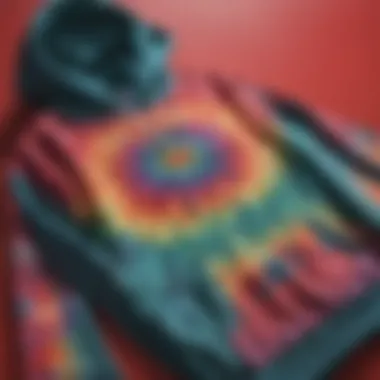 Close-up of the intricate tie dye patterns on the hoodie, representing artistic expression in streetwear.