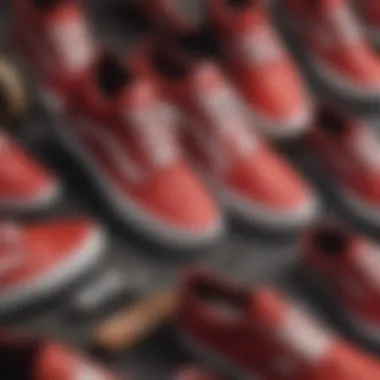 Close-up of the unique texture and design of all red Vans