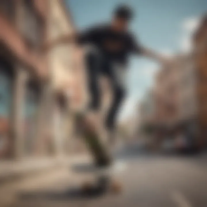 A skateboarder performing tricks in an urban setting