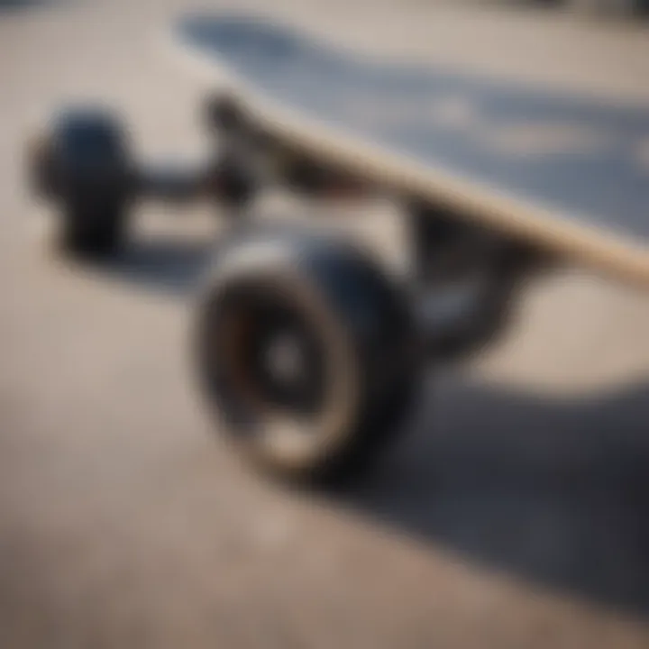 Close-up of an electric skateboard with a handle showcasing its unique design