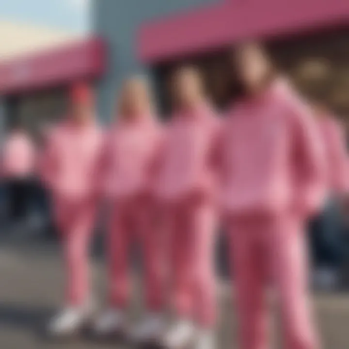 Group of skateboarders wearing the Nike Pink Windbreaker at a skate session