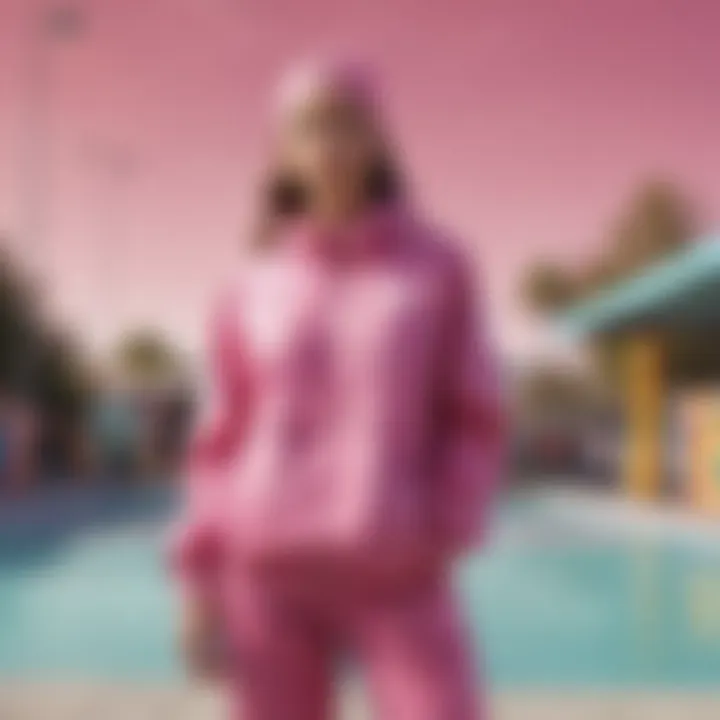 Nike Pink Windbreaker displayed against a colorful skate park backdrop