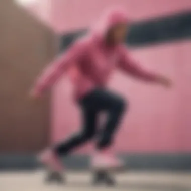 A skateboarder showcasing the Nike Pink Windbreaker during a trick