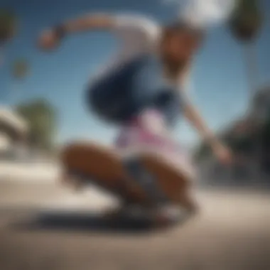 Skateboarding in Style with DC Shoes A skateboarder performing a trick wearing high top DC shoes