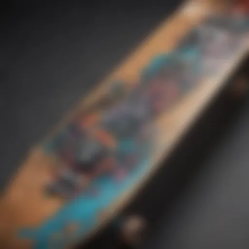 A vibrant skateboard deck showcasing unique graphics.