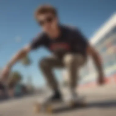 Skateboarding enthusiast sporting metal Ray-Ban sunglasses in action