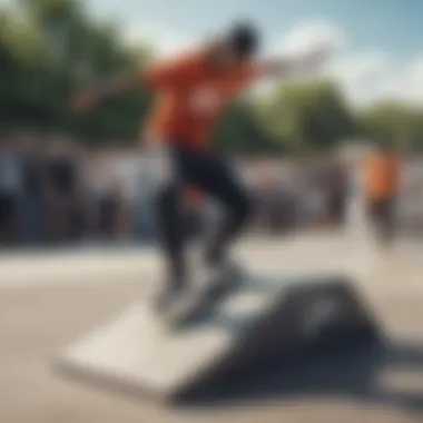 A group of skaters showcasing Nike apparel at a skate park