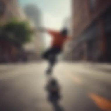 A skater performing tricks in Nike SB Black shoes on a vibrant urban landscape