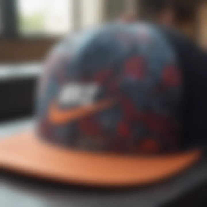 Close-up view of the Nike SB Performance Trucker Hat showcasing its unique fabric and design elements.