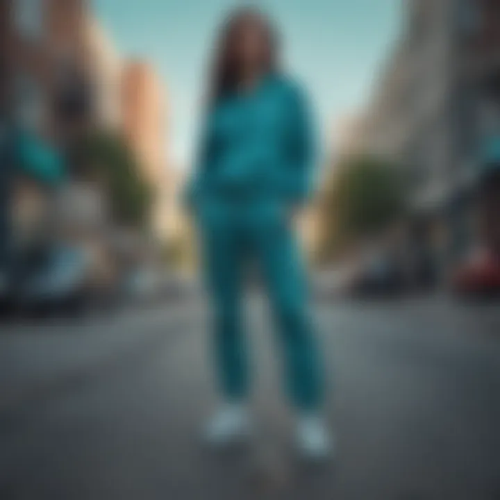 Urban setting featuring Nike teal sweatpants in street style