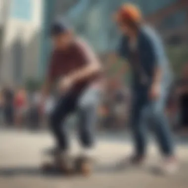 Group of students engaged in a skateboard lesson