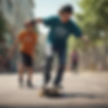 Instructor providing guidance to a beginner skateboarder