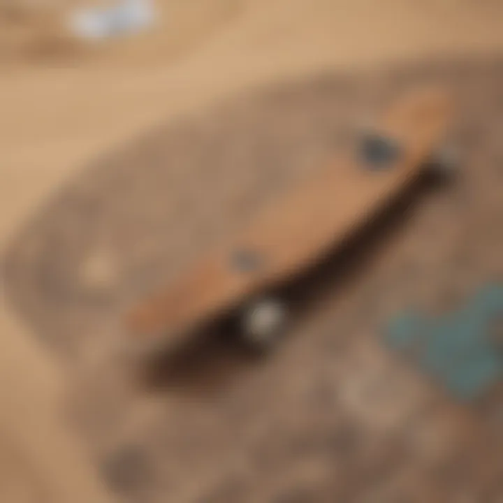 A close-up view of a tan graphic t-shirt showcasing intricate skateboard designs.