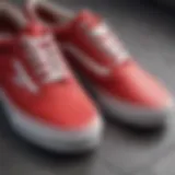 Close-up view of red Vans showcasing their classic design