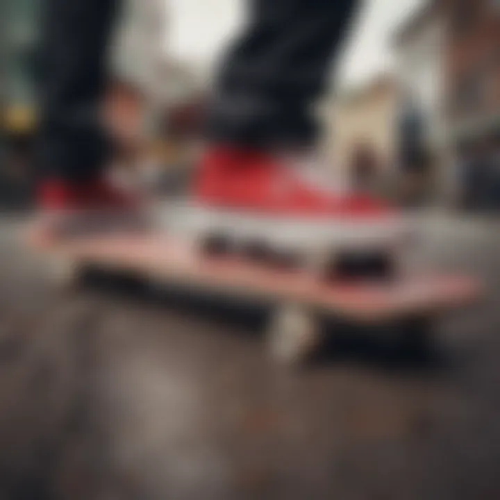 Group of skateboarders wearing red Vans, highlighting community culture