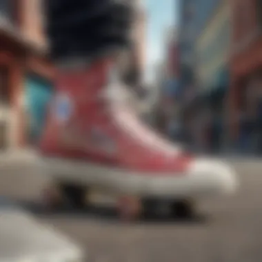 An artistic depiction of skate culture elements surrounding the Chuck Taylor Lugged High Top.