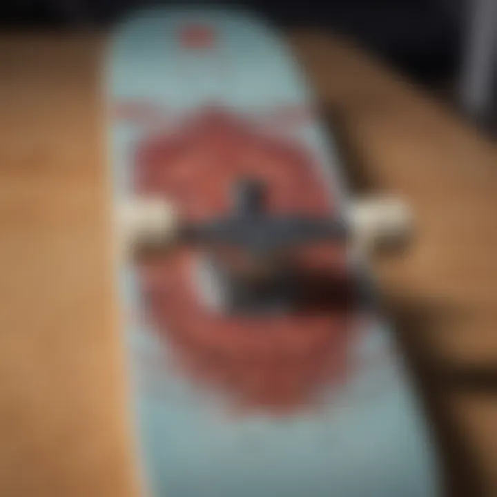 Close-up of skateboard deck detailing reflecting Straye's artistry