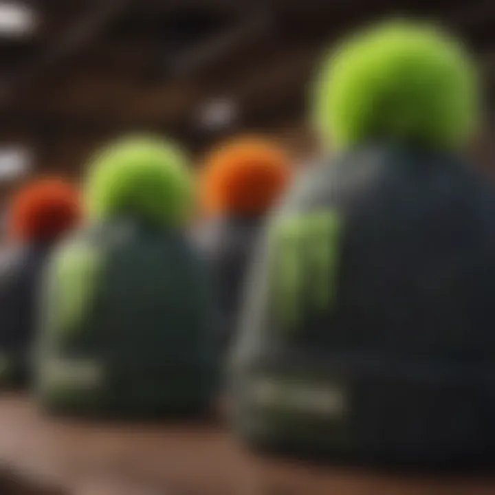 A stylish display of various Monster Energy beanies against a vibrant background.