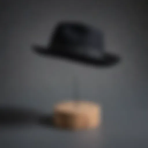 A stylish black Brixton hat displayed against a minimalist backdrop.