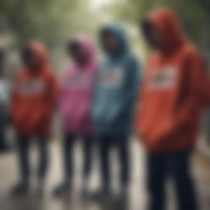 Group of skateboarders wearing poncho hoodies