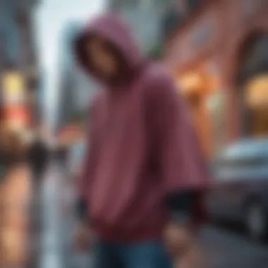 A stylish poncho hoodie worn in an urban setting