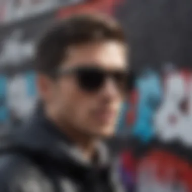 Ray-Ban Justin Black sunglasses against a vibrant graffiti wall