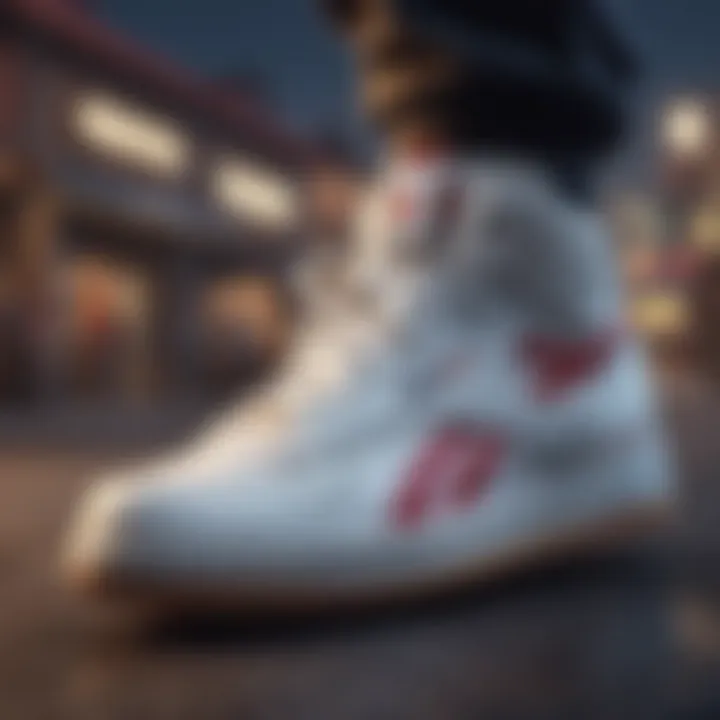 Artistic representation of the cultural impact of the Reebok C Double sneaker in street culture.