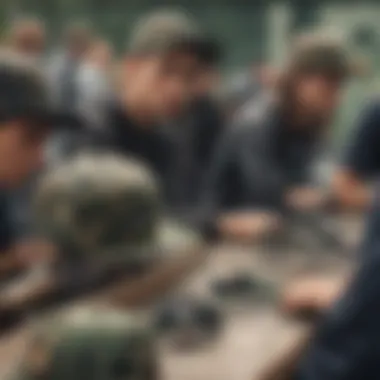 Skatepark scene with a group of skateboarders wearing camo snapbacks