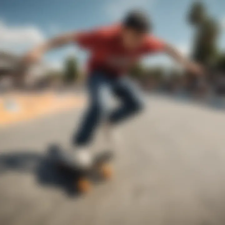 Skater performing a trick using Spitfire Pro wheels on a vibrant skatepark