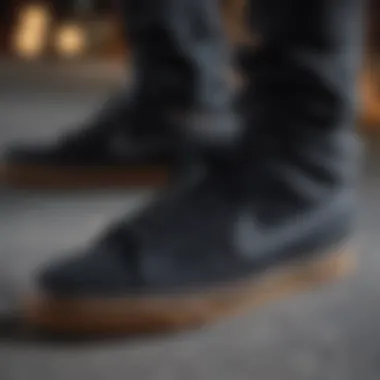 Close-up of black Nike shoes designed for skateboarding