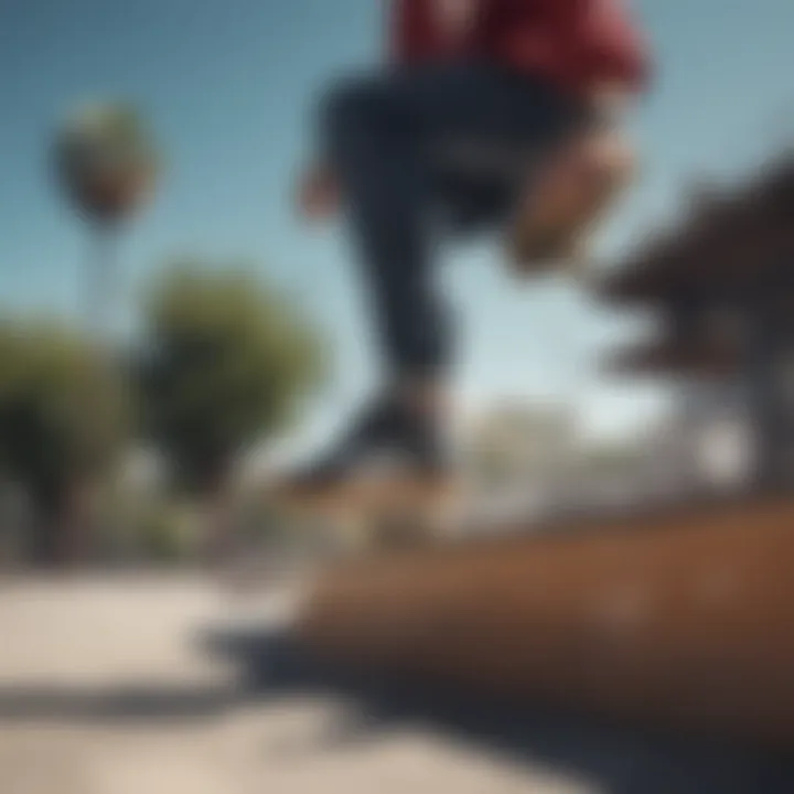 Skateboarder performing tricks wearing Adidas gum bottom shoes