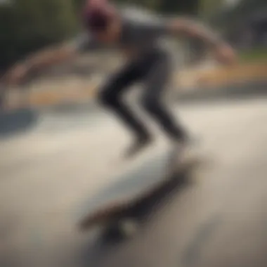 A skateboarder performing tricks on a cruiser board at a skate park