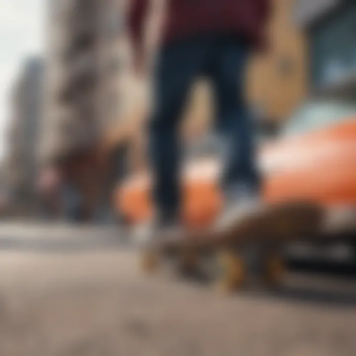 A group of skateboarders riding cruiser boards in an urban environment