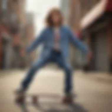 Young skater wearing Tilly's Dickies in an urban setting