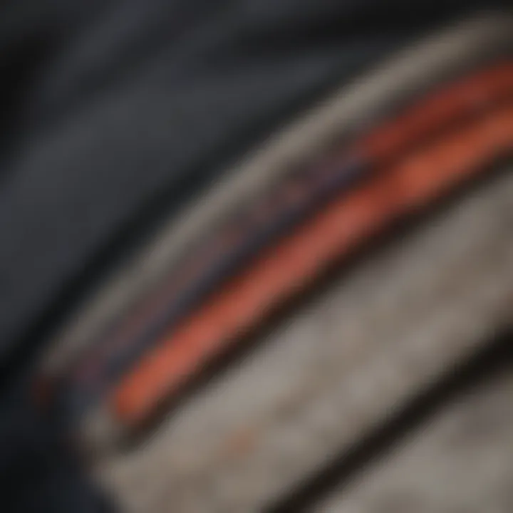 Close-up of stitching details on Tilly's Dickies