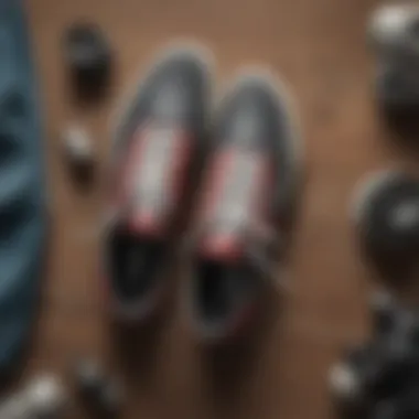 A stylish flat lay of Vans walking shoes paired with skateboarding gear.