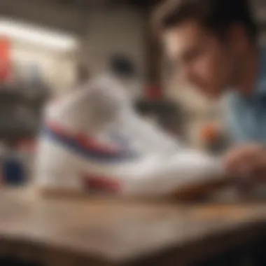 Checking Fila Shoe Authenticity An individual examining a Fila shoe for authenticity