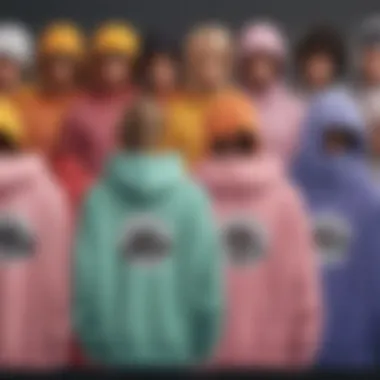 Diversity in Design: Color and Style Variations An array of pullover hoodies in various colors and designs laid out aesthetically