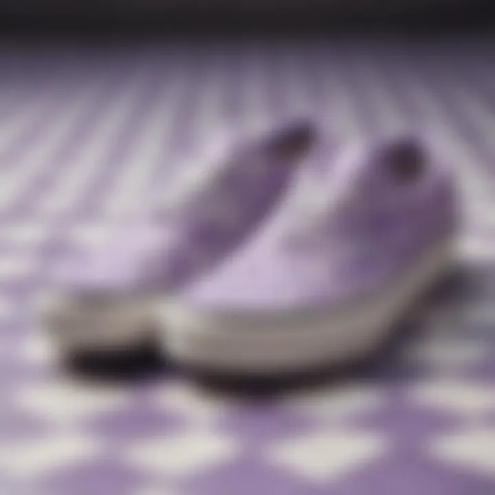 Close-up of the distinctive lavender checkered pattern on Vans shoes.