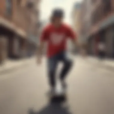 Skateboarder wearing the LiveFast shirt in an urban setting, illustrating its cultural relevance.