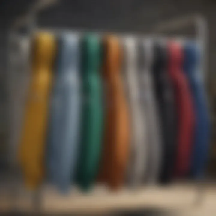 Various color options of the Champion hoodie displayed on a rack.