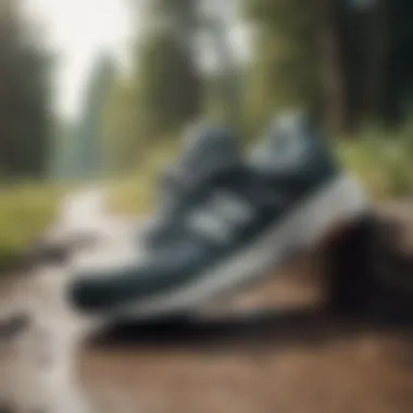 An outdoor scene featuring New Balance shoes in an active lifestyle setting.